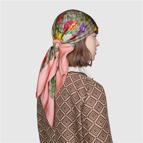 pink gucci head scarf|Gucci silk bandana.